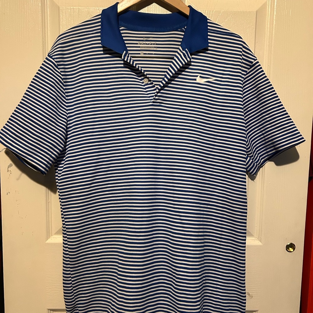 Nike Blue and White Striped Polo Shirt